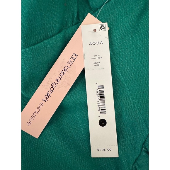 Aqua Green‎ Midi Dress Women's L Square Neck Tie Front Rayon Linen Blend - Picture 9 of 9